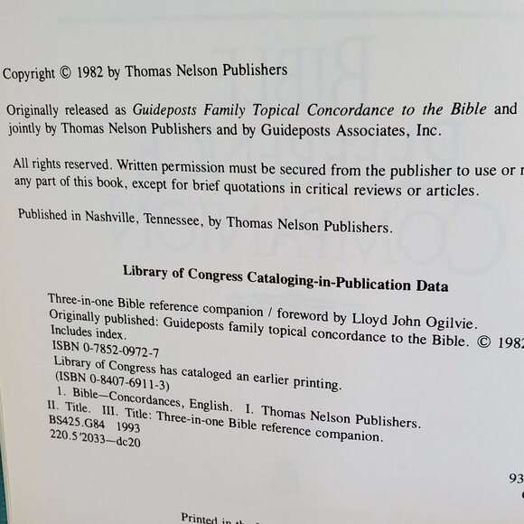 The Three In One Bible Reference Companion Hardcover Thumb Index 1982 - Picture 5 of 12